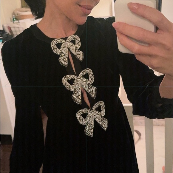 Saloni Camille bow-embellished velvet midi dress - Picture 2 of 3